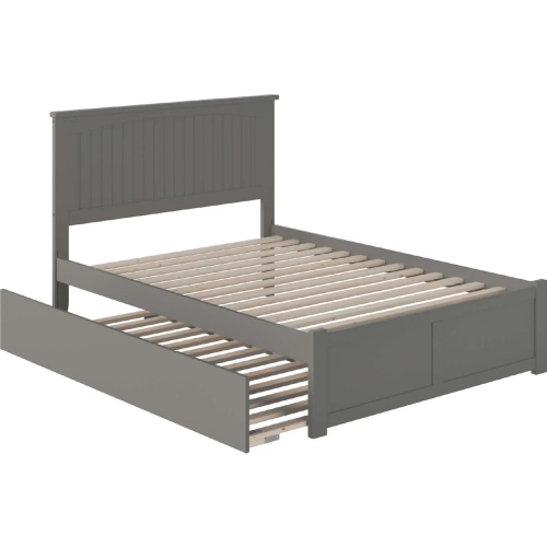 Nantucket Full Platform Bed with Flat Footboard & Twin Trundle Bed Bed in Atlantic Grey