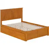 Nantucket Full Platform Bed with Footboard, 2 Drawers & Charging in Light Toffee