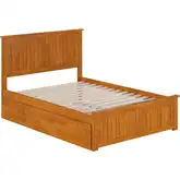 Nantucket Full Platform Bed with Footboard, Full Trundle & Charging in Light Toffee