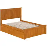 Nantucket Full Platform Bed with Footboard, 2 Drawers & Charging in Light Toffee