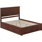 Nantucket Queen Platform Bed with Footboard, Twin XL Trundle & Charging in Walnut
