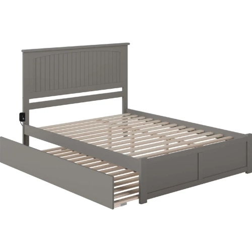 Nantucket Queen Platform Bed, Footboard, Turbo Charger & Twin XL Trundle in Grey