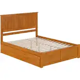 Nantucket Queen Platform Bed with Footboard, Twin XL Trundle & Charging in Light Toffee
