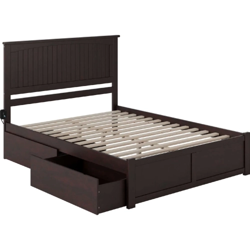 Nantucket Queen Bed with Flat Panel Footboard & 2 Urban Bed Drawers in Espresso