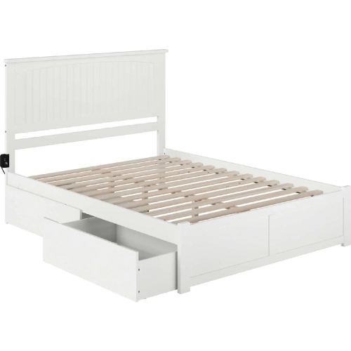 Nantucket Queen Bed with Flat Panel Footboard & 2 Urban Bed Drawers in White