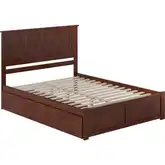 Nantucket Queen Platform Bed with Footboard, 2 Drawers & Charging in Walnut