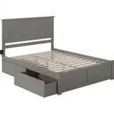 Nantucket Queen Platform Bed with Flat Footboard & 2 Bed Drawers in Atlantic Grey