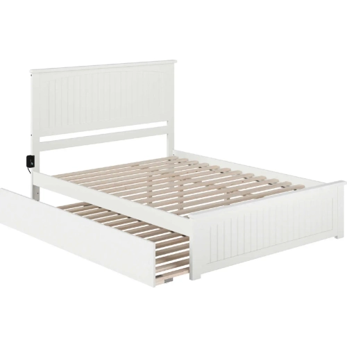 Nantucket Queen Platform Bed, Match Footboard, Turbo Charger & Twin XL Trundle in White