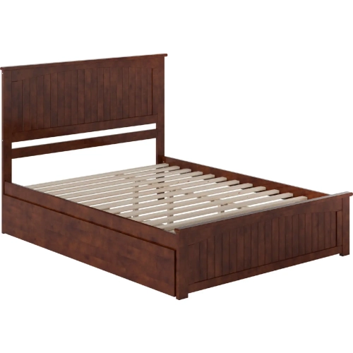 Nantucket Queen Platform Bed with Footboard, Twin XL Trundle & Charging in Walnut