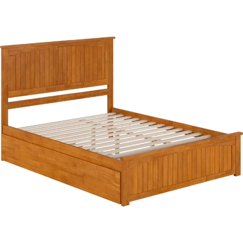 Nantucket Queen Platform Bed with Footboard, Twin XL Trundle & Charging in Light Toffee