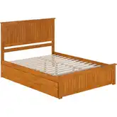 Nantucket Queen Platform Bed with Footboard, Twin XL Trundle & Charging in Light Toffee