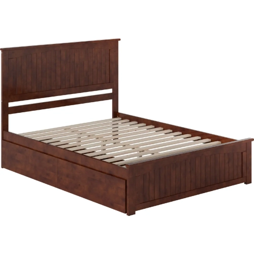 Nantucket Queen Platform Bed with Footboard, 2 Drawers & Charging in Walnut