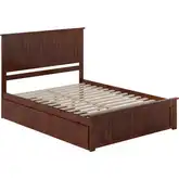 Nantucket Queen Platform Bed with Footboard, 2 Drawers & Charging in Walnut
