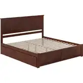 Nantucket King Platform Bed with Footboard, Twin XL Trundle & Charging in Walnut