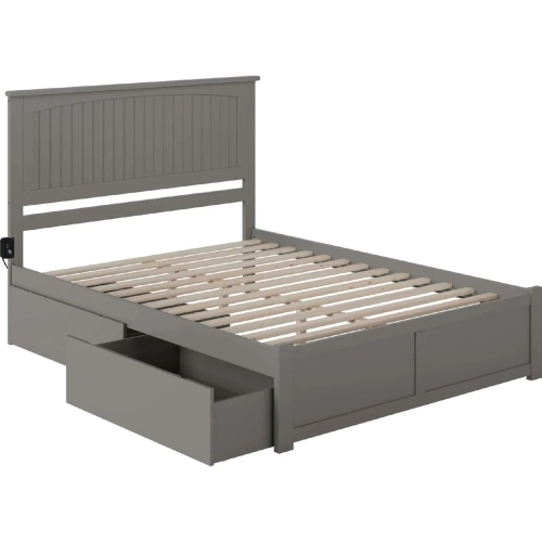Nantucket King Platform Bed with Flat Footboard & 2 Urban Bed Drawers in Atlantic Grey