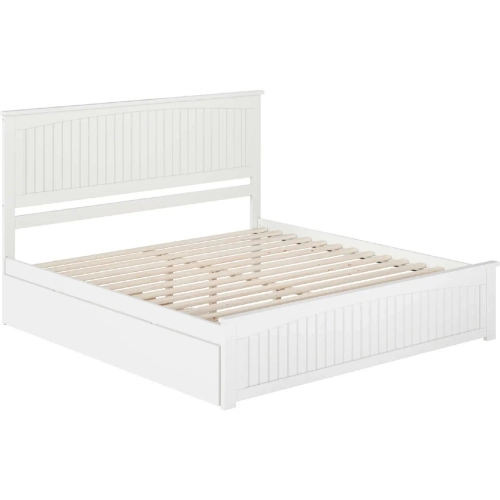 Nantucket King Platform Bed with Footboard, Twin XL Trundle & Charging in White