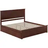 Nantucket King Platform Bed with Footboard, Twin XL Trundle & Charging in Walnut