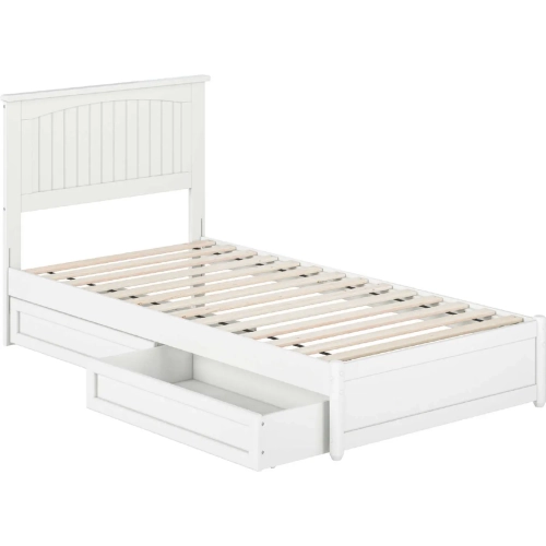 Malta Twin XL Platform Bed with Panel Footboard, Drawers & Charging in White
