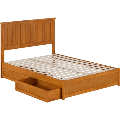 Malta Full Platform Bed with Panel Footboard, Drawers & Charging in Light Toffee