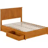 Malta Full Platform Bed with Panel Footboard, Drawers & Charging in Light Toffee