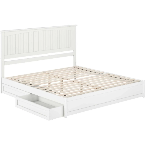 Malta King Platform Bed with Panel Footboard, Drawers & Charging in White