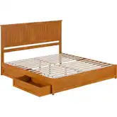 Malta King Platform Bed with Panel Footboard, Drawers & Charging in Light Toffee