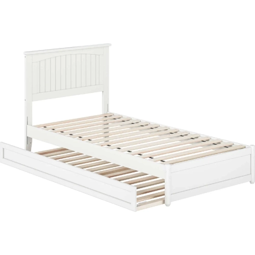 Malta Twin XL Platform Bed with Panel Footboard, Twin XL Trundle & Charging in White