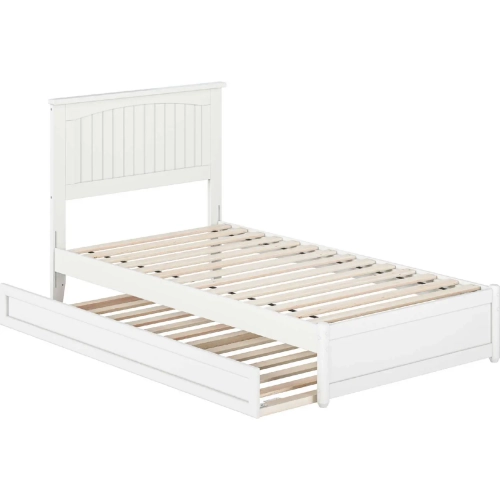 Malta Twin Platform Bed with Panel Footboard, Twin Trundle & Charging in White