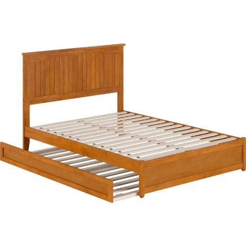 Malta Full Platform Bed with Panel Footboard, Twin Trundle & Charging in Light Toffee