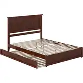 Malta Queen Platform Bed with Panel Footboard, Twin XL Trundle & Charging in Walnut Finish