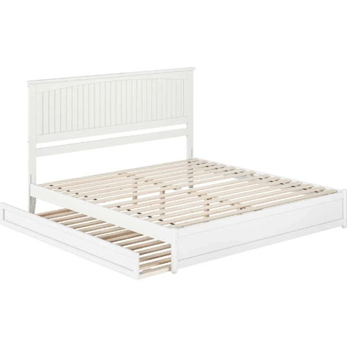 Malta King Platform Bed with Panel Footboard, Twin XL Trundle & Charging in White