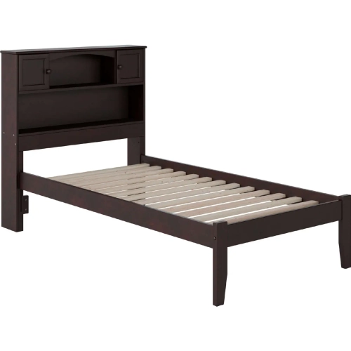 Newport Bookcase Twin Bed with an Open Foot Rail in Espresso