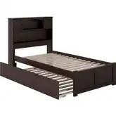 Newport Bookcase Twin Bed with Flat Panel Footboard & Urban Trundle in Espresso