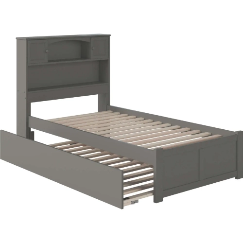 Newport Twin Platform Bed with Flat Panel Footboard & Trundle in Atlantic Grey