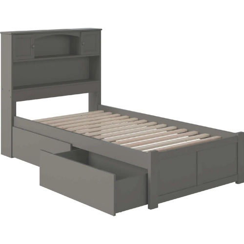 Newport Twin Platform Bed with Flat Panel Footboard & 2 Under Bed Drawers in Atlantic Grey