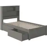 Newport Twin Platform Bed with Flat Panel Footboard & 2 Under Bed Drawers in Atlantic Grey