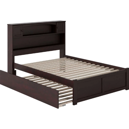 Newport Bookcase Full Bed with Flat Panel Footboard & Urban Trundle in Espresso