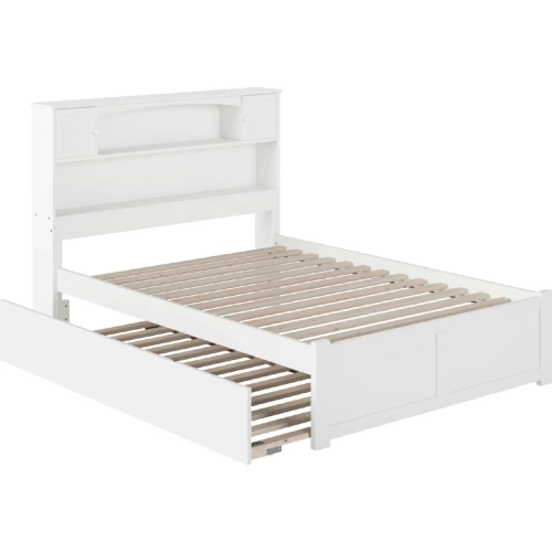 Newport Bookcase Full Bed with Flat Panel Footboard & Urban Trundle in White