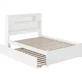 Newport Bookcase Full Bed with Flat Panel Footboard & Urban Trundle in White