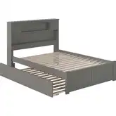 Newport Full Platform Bed with Flat Footboard & Twin Trundle Bed in Atlantic Grey