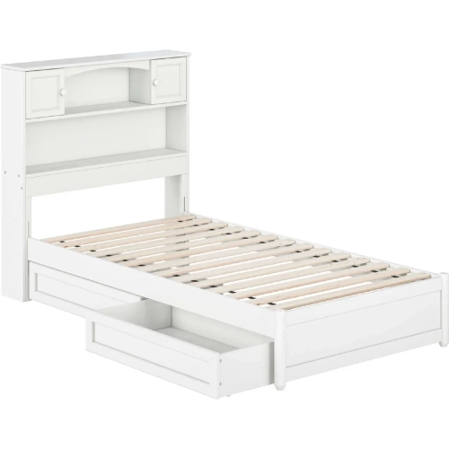 Hadley Twin Platform Bed with Panel Footboard, Drawers & Charging in White