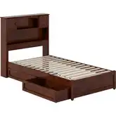Hadley Twin Platform Bed with Panel Footboard, Drawers & Charging in Walnut Finish