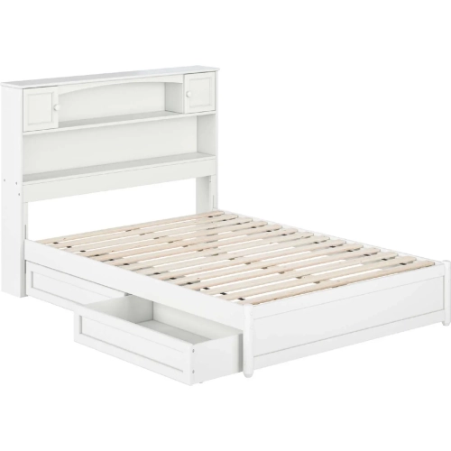 Hadley Full Platform Bed with Panel Footboard, Drawers & Charging in White