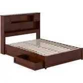 Hadley Full Platform Bed with Panel Footboard, Drawers & Charging in Walnut Finish