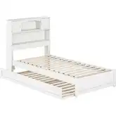 Hadley Twin XL Platform Bed with Panel Footboard, Twin XL Trundle & Charging in White
