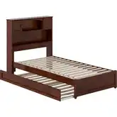 Hadley Twin Platform Bed with Panel Footboard, Twin Trundle & Charging in Walnut Finish