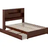 Hadley Full Platform Bed with Panel Footboard, Twin Trundle & Charging in Walnut Finish