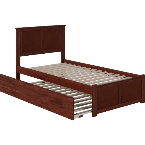 Madison Twin XL Platform Bed w/ Footboard & Twin XL Trundle in Walnut Wood