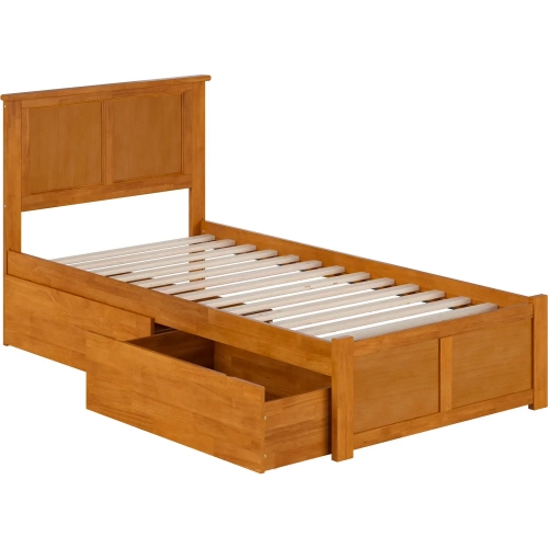 Madison Twin XL Platform Bed w/ Footboard & 2 Drawers in Toffee Wood