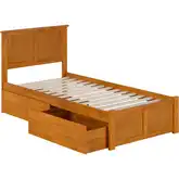 Madison Twin XL Platform Bed w/ Footboard & 2 Drawers in Toffee Wood